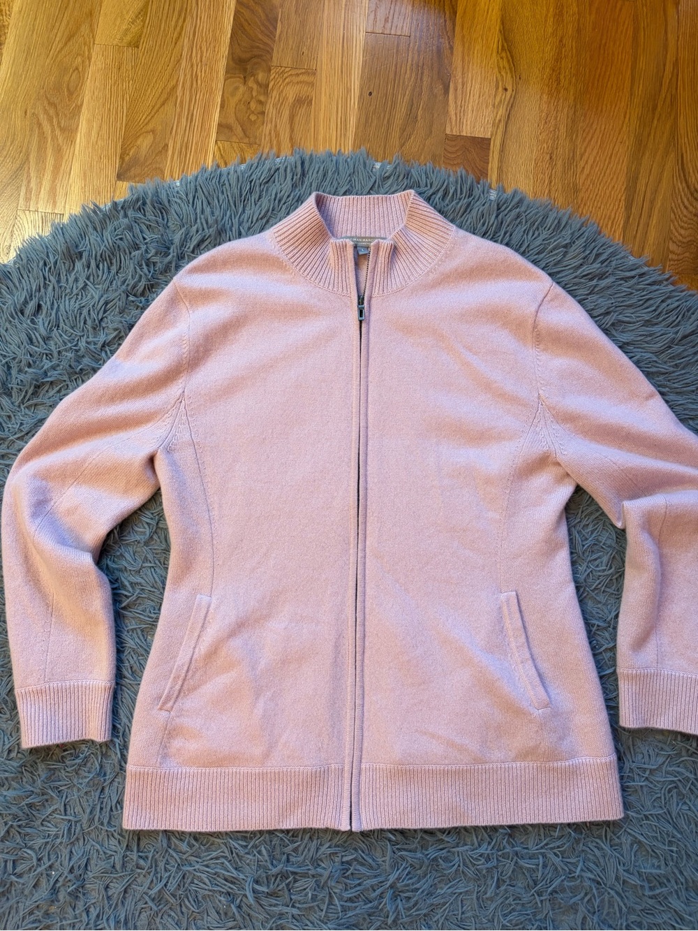 Neiman Marcus Women’s Light Pink Zip Front 100% Cashmere Cardigan Sweater Size L